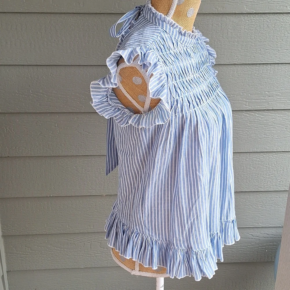 Anthropologie Uli Ruffle Flutter Sleeve Striped Cotton Blouse XS - Picture 6 of 12